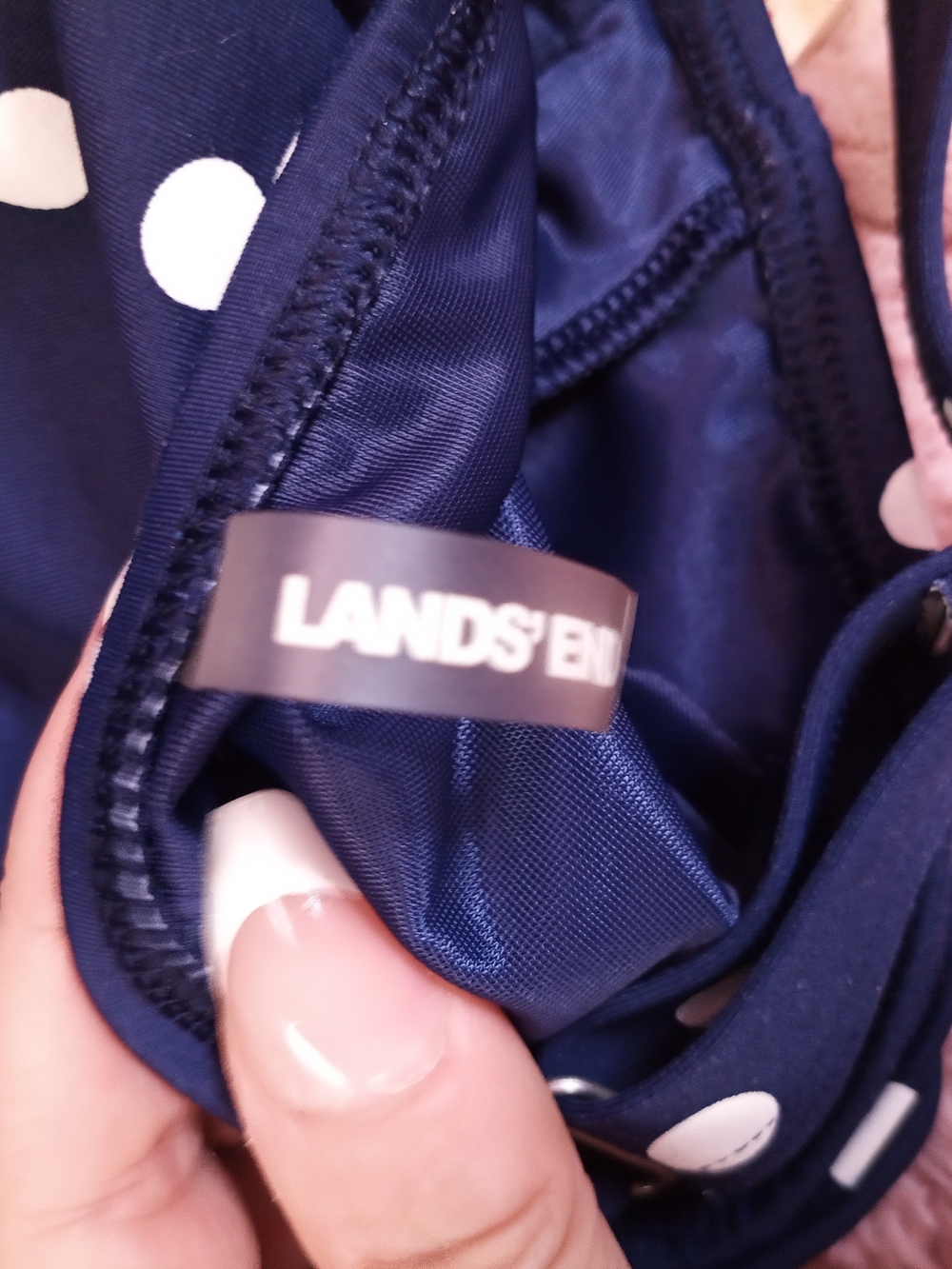 Lands' End Navy and White Polka Dot Tankini Top - Picture 6 of 8